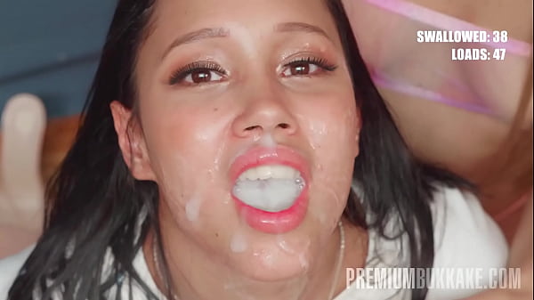 Lia Ponce amateur blowjob facial cumshot compilation with 59 huge mouthful cumshots
