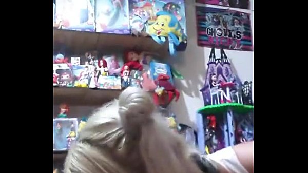 Blonde big tits girl gives blowjob and swallows cum