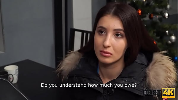 DEBT4K catches up with Russian teen brunette who owes money and gets rough sex in POV amateur debt collector scene