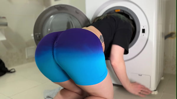 Step sister gets stuck in leggings at laundry room
