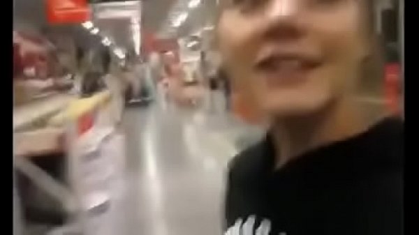 Blonde teen girlfriend sucks in public store
