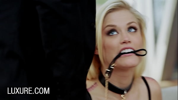Ash Hollywood submissive blonde handles two men in threesome domination scene