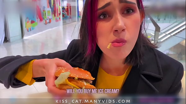 Kisscat gives blowjob in mall fitting room