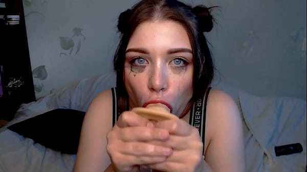 Katya Letova deep throats a hard dildo solo