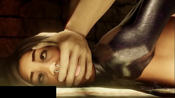 Lara Croft tied up and gagged in hardcore BDSM