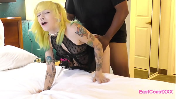 Kitten Charmer gets her first BBC creampie in a tattooed interracial creampie gangbang