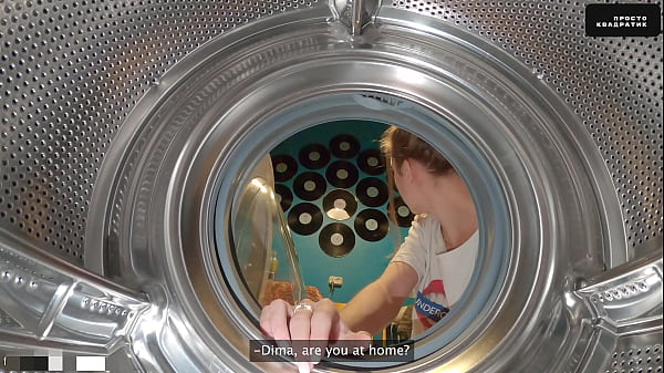 Teen brunette step sister gets stuck in washing machine during hardcore fuck