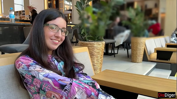 Katty West and DisDiger's brunette teen gets caught with sperm on her glasses in public