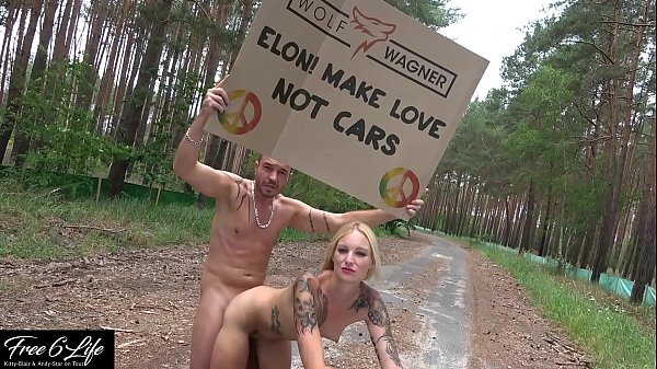 Blonde Kitty Blair nude protest at Tesla Gigafactory