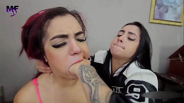 Latina slave Beatriz gagging on giant dildo