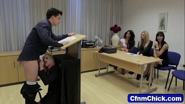British babe Mia-Ava gives cfnm blowjob