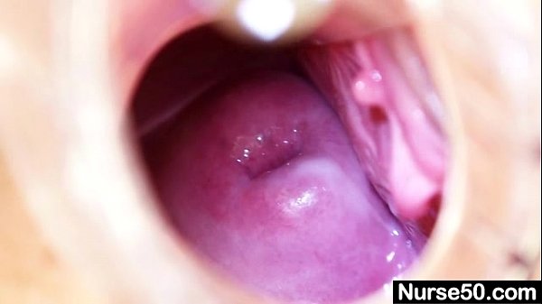 Blonde nurse granny uses dildo for self exam