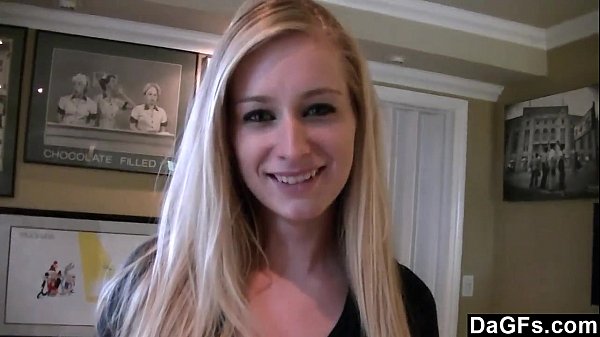 Blonde teen girlfriend gives blowjob and takes facial
