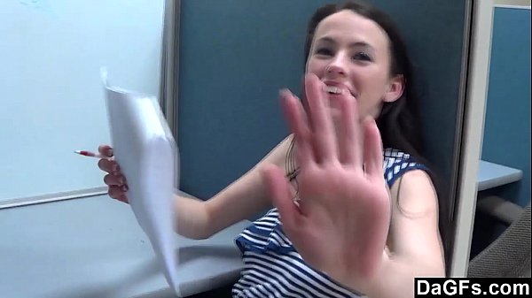 Teen brunette caught being naughty by boyfriend in university library