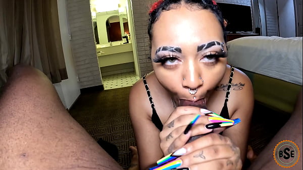 Little Bleu deep throats big black cock POV