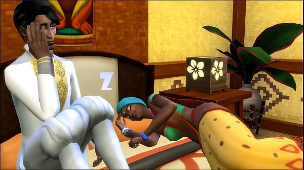 Indian step mom and son share hotel bed on vacation