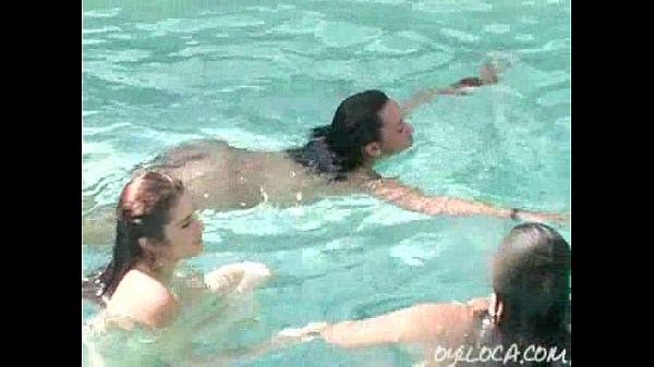 Samantha Cruz fucks guy by pool while girls swim naked