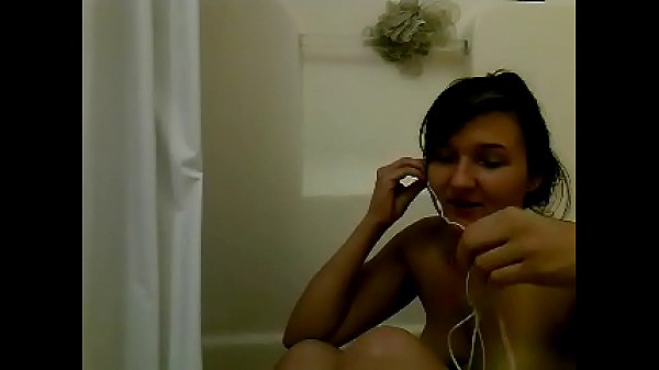 German brunette Bella strips on webcam in shower
