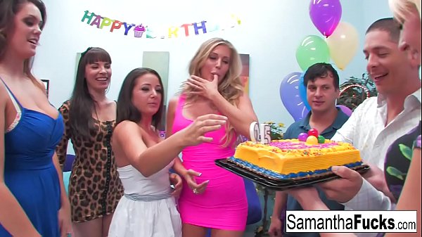 Samantha Saint blonde babe birthday orgy