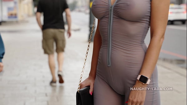 Naughty Lada wears see-through jumpsuit in public