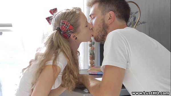 Blonde Russian teen student fucks her boyfriend in a coed teen sex scene