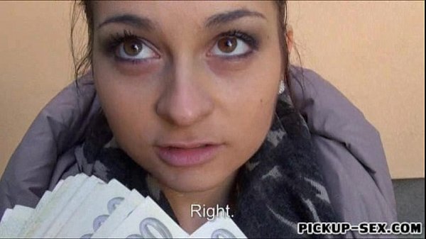Ashley Woods Czech brunette flashes tits for cash in public POV blowjob