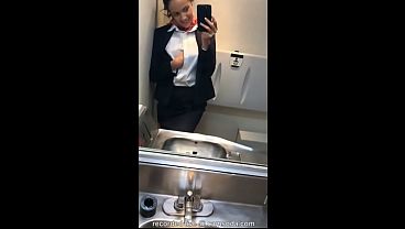 latina flight attendant masturbates in airplane bathroom