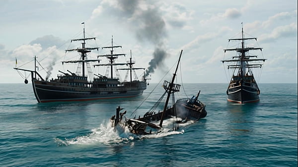 Skinloversmaleactor fucks KarinaLin in POV after shipwreck with 2 pirates