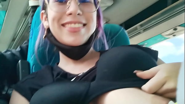 Katty Blake gives blowjob to big cock on public bus
