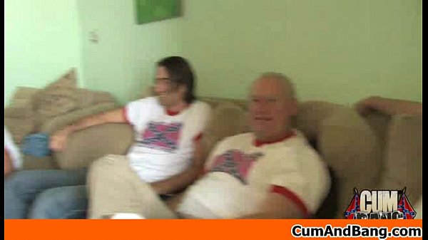 Black girl gives oral to multiple white guys in a group