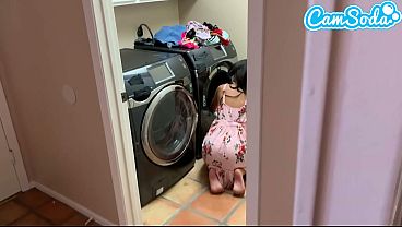 Kyle Mason and petite step-sister Hime Marie have a blowjob in laundry room