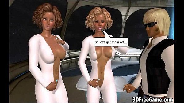 Blonde 3D babes share cock in cartoon threesome