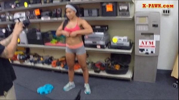 Naked muscular girl gives pawn shop owner blowjob