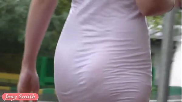 Jeny Smith flashing her white mini dress in public
