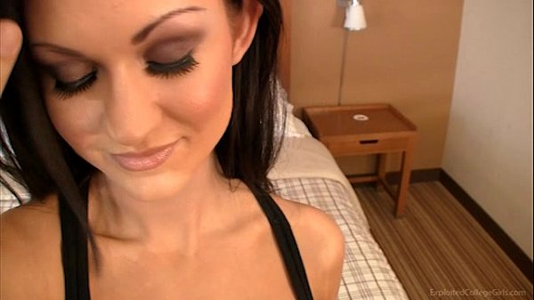 Brunette coed gives big tit blowjob tease