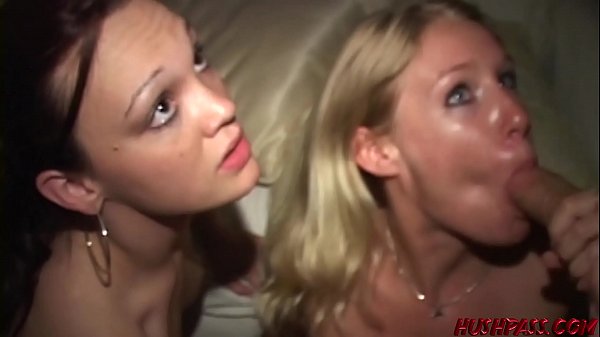 Hush and two blonde babes at a party have threesome sex before cumshot