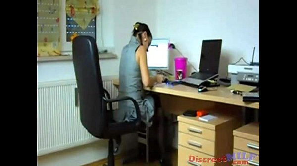 Busty brunette secretary gets facial after work