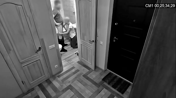 Blonde european couple blowjob in bathroom