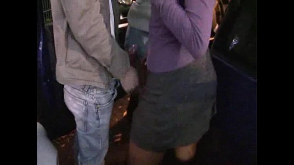 Two blonde girls get fucked by a stranger in public at a parking lot