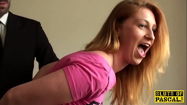 Rough redhead brit gets slapped and deepthroated