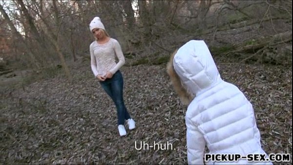 Blonde eurobabe Kiara gives public blowjob and gets fucked in the woods